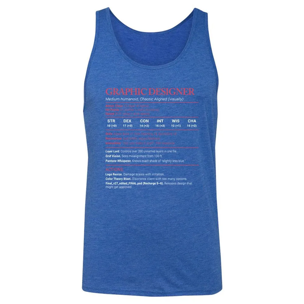 Graphic Designer Stats Unisex Jersey Tank - True Royal Triblend - 12