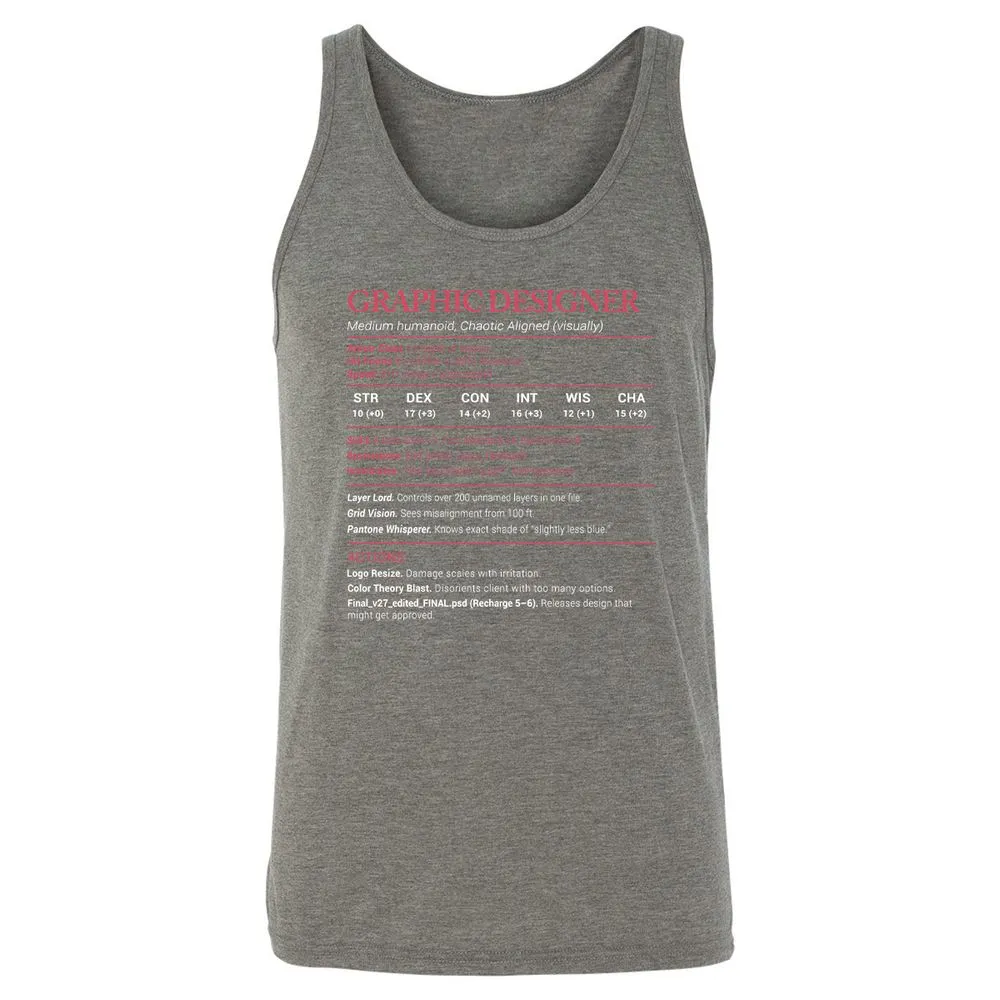 Graphic Designer Stats Unisex Jersey Tank - Grey Triblend - 8