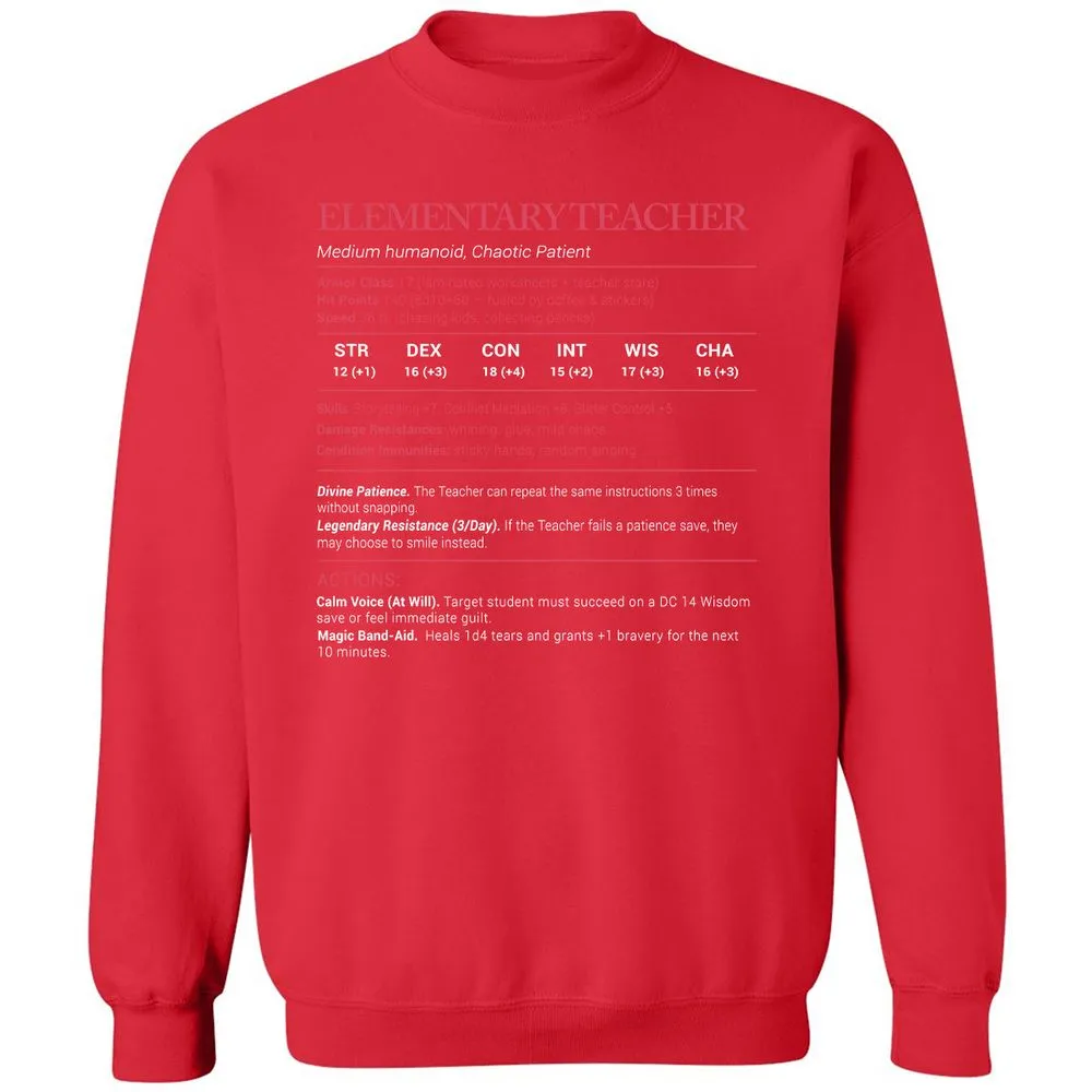Elementary Teacher Stats Classic Unisex Sweatshirt - Red - 5