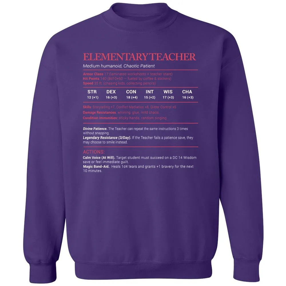 Elementary Teacher Stats Classic Unisex Sweatshirt - Purple - 6