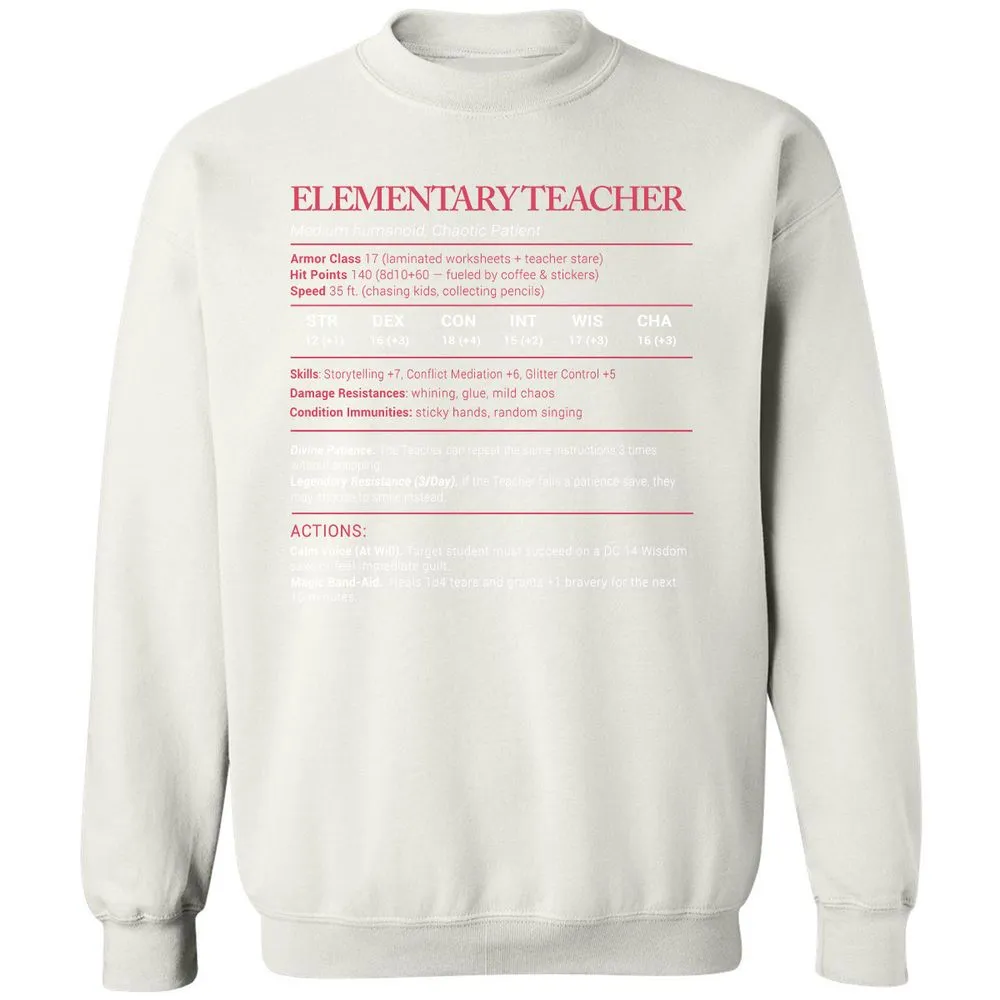 Elementary Teacher Stats Classic Unisex Sweatshirt - White - 12