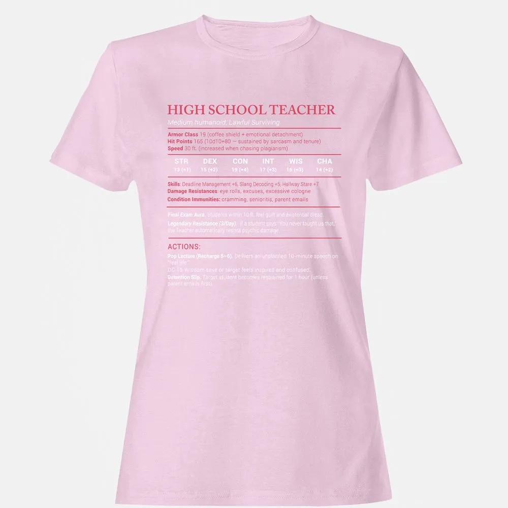 High School Teacher Stats Women's T-Shirt - Light Pink - 9