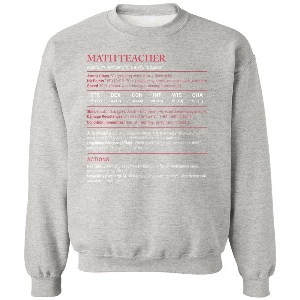 Math Teacher Stats Classic Unisex Sweatshirt - Ash - 8