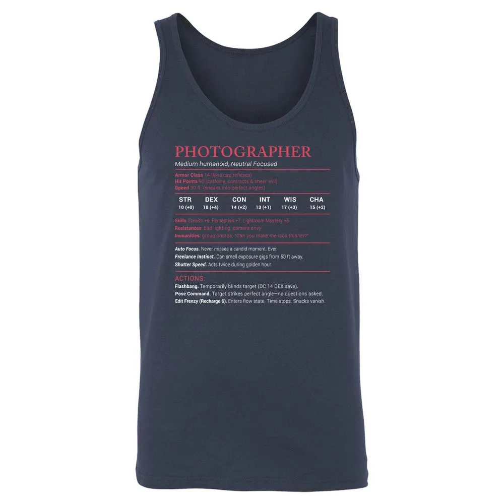 Photographer Stats Unisex Jersey Tank - Navy - 2