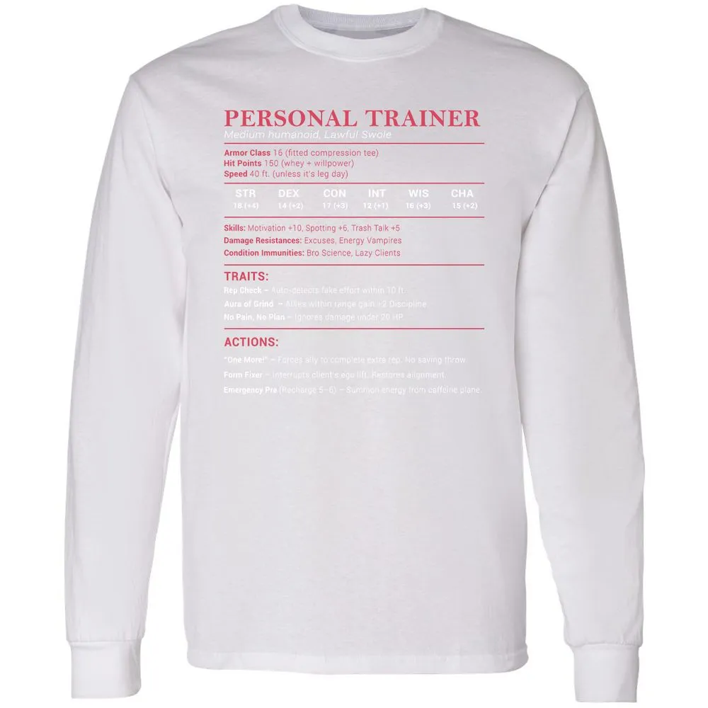 Personal Trainer PT Stats Long Sleeve T-Shirt - White - 5