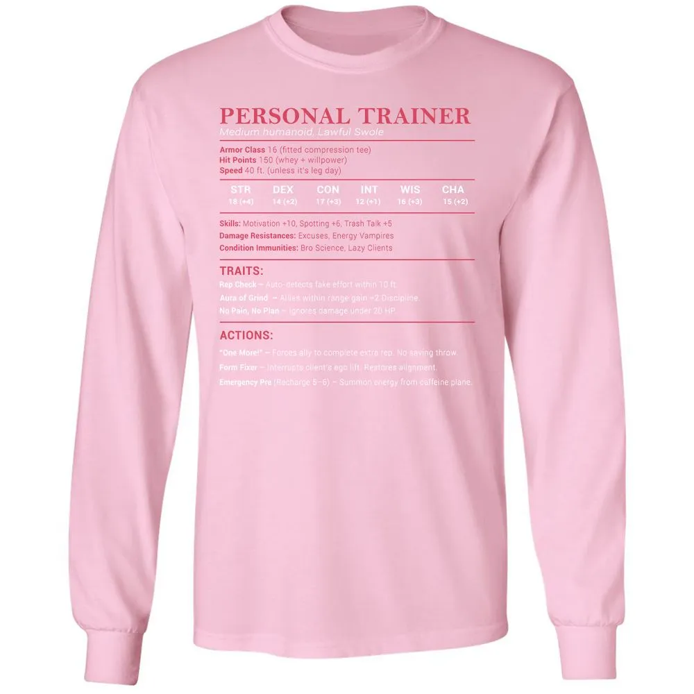 Personal Trainer PT Stats Long Sleeve T-Shirt - Light Pink - 3