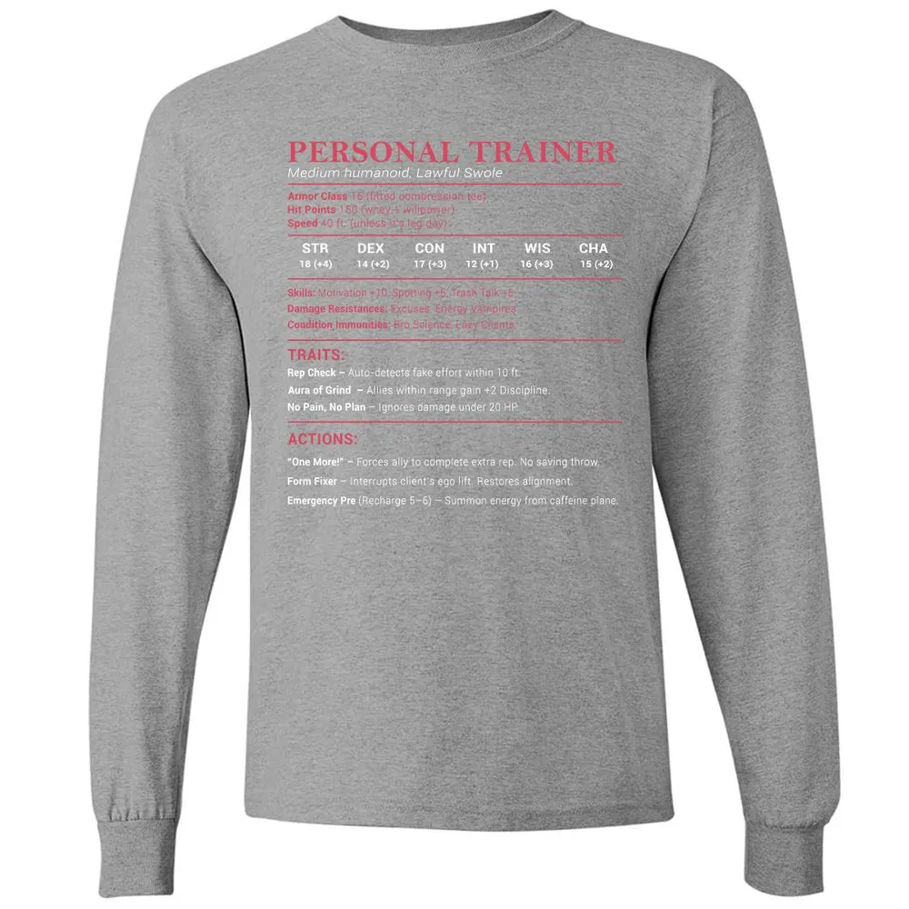 Personal Trainer PT Stats Long Sleeve T-Shirt - Graphite Heather - 6