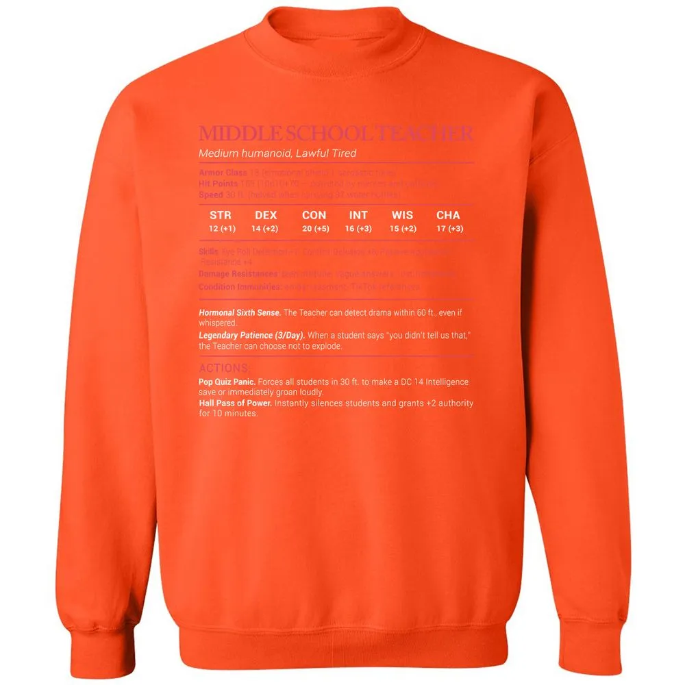 Middle School Teacher Stats Classic Unisex Sweatshirt - Orange - 10