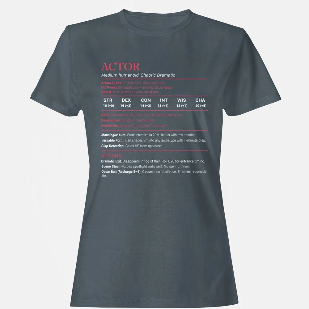 Actor Stats Women's T-Shirt - Charcoal - 3