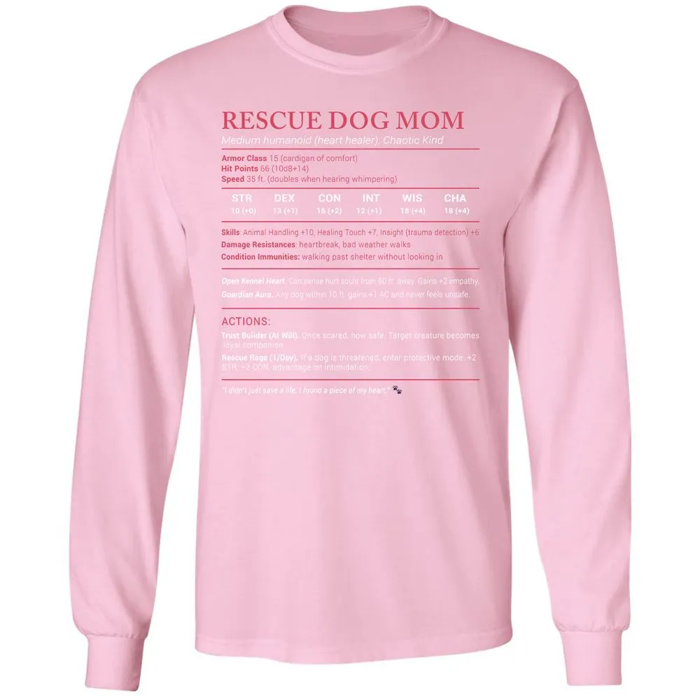 Rescue Dog Mom Stats Long Sleeve T-Shirt - Light Pink - 3
