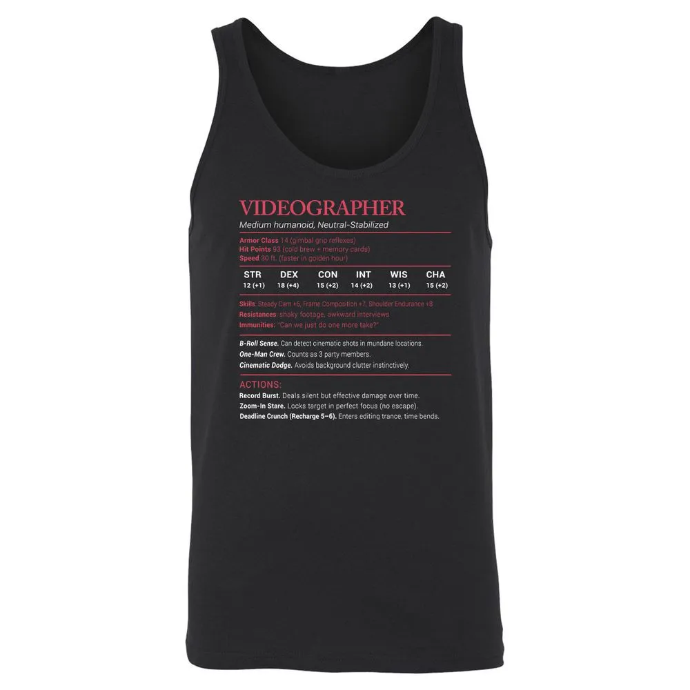 Videographer Stats Unisex Jersey Tank - Black - 1