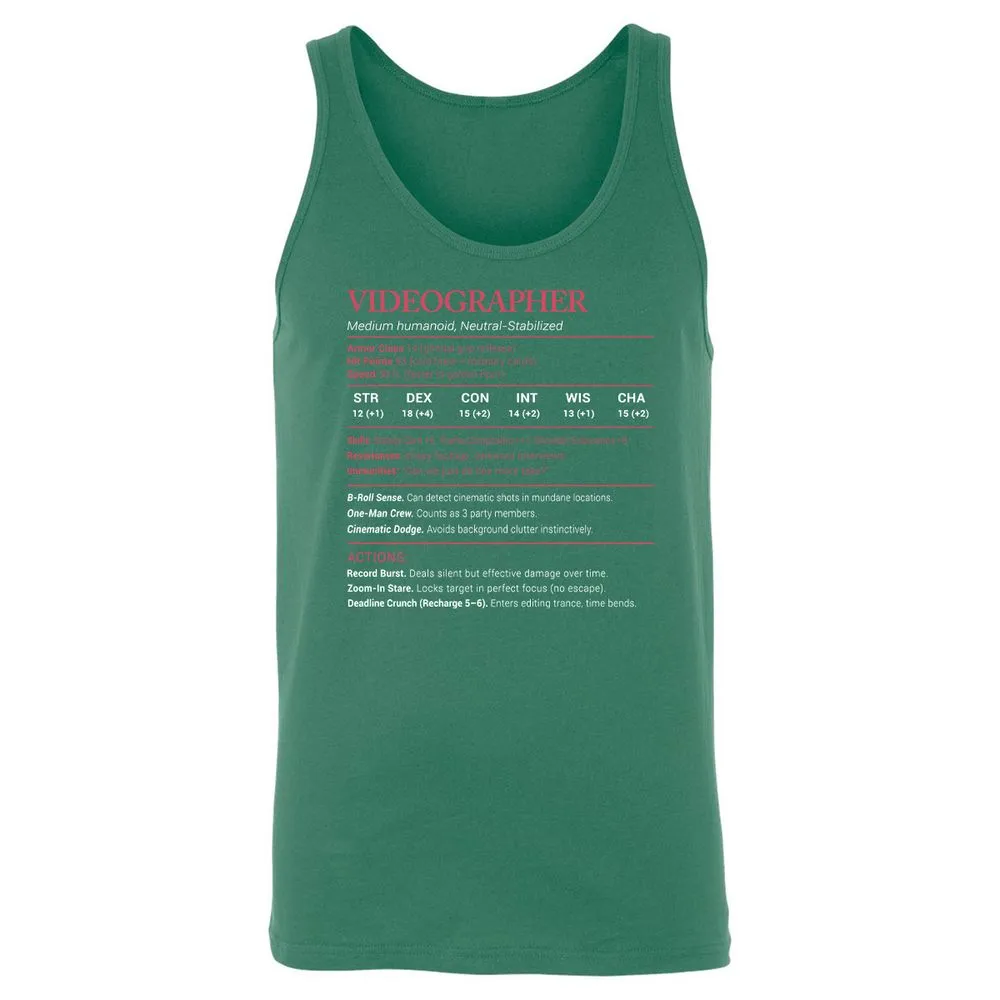 Videographer Stats Unisex Jersey Tank - Kelly - 9