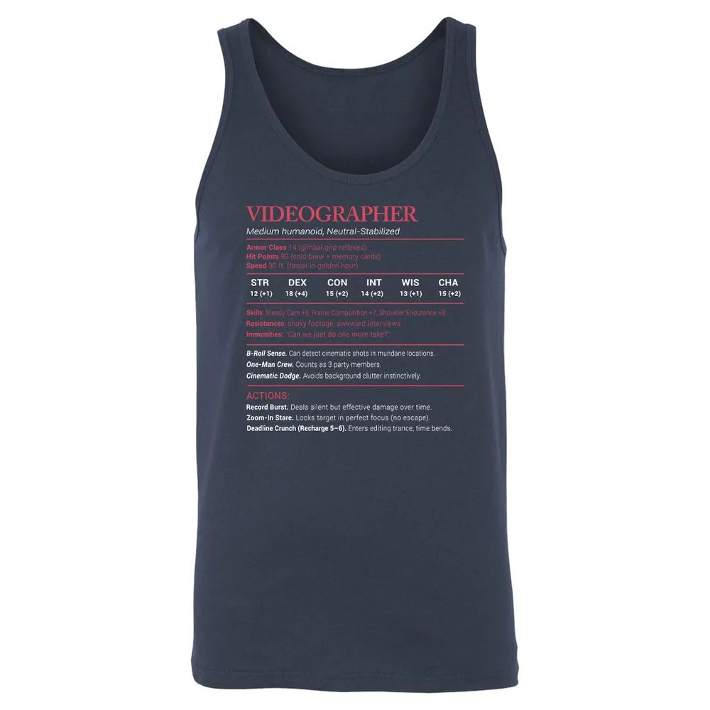 Videographer Stats Unisex Jersey Tank - Navy - 2