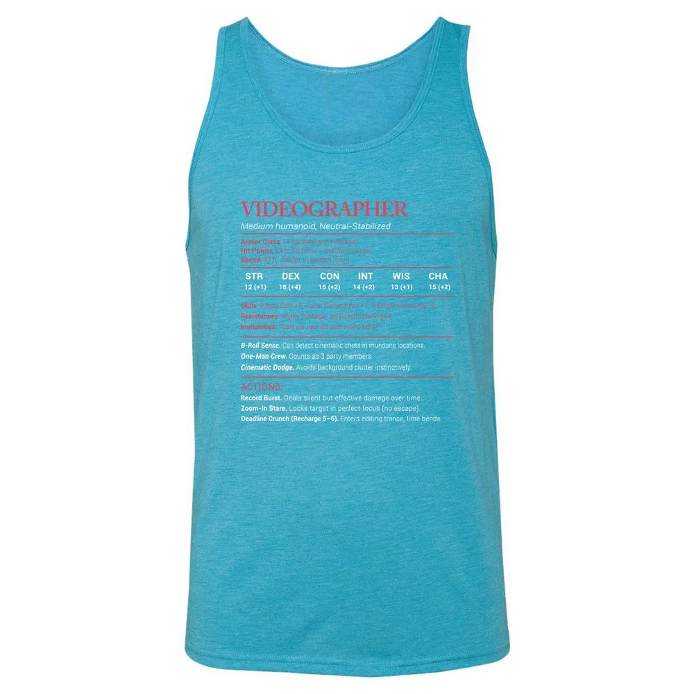 Videographer Stats Unisex Jersey Tank - Aqua Triblend - 3