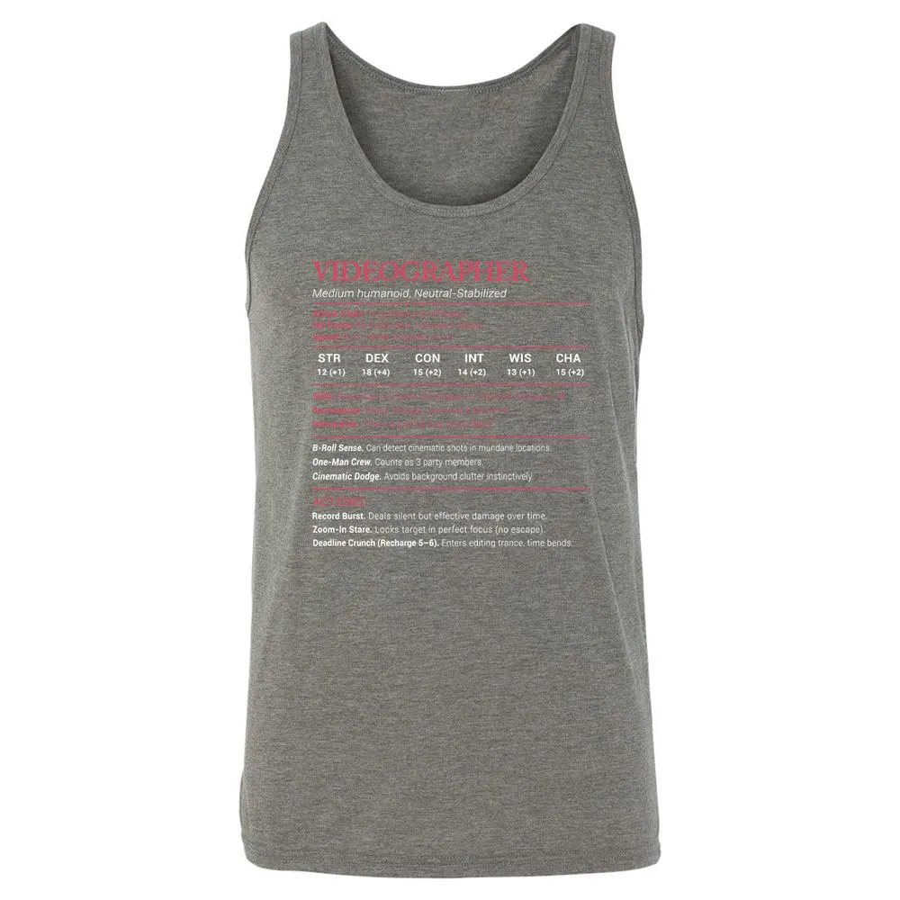 Videographer Stats Unisex Jersey Tank - Grey Triblend - 8