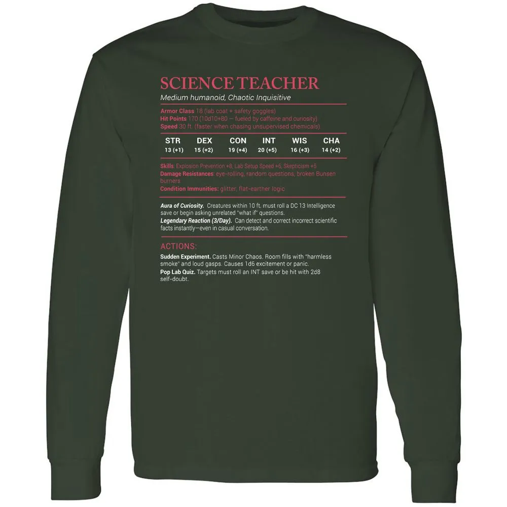 Science Teacher Stats Long Sleeve T-Shirt - Forest Green - 4