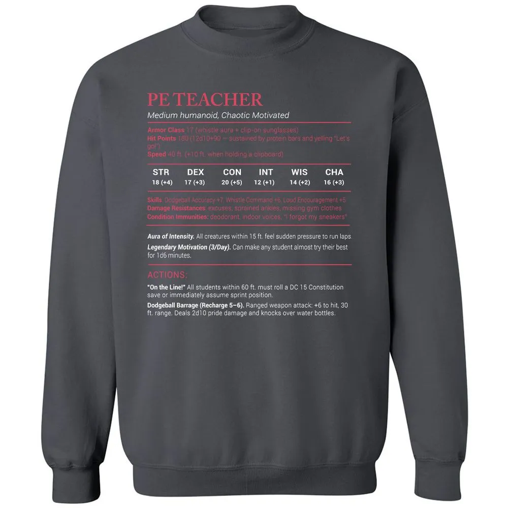 PE Teacher Stats Classic Unisex Sweatshirt - Charcoal - 7
