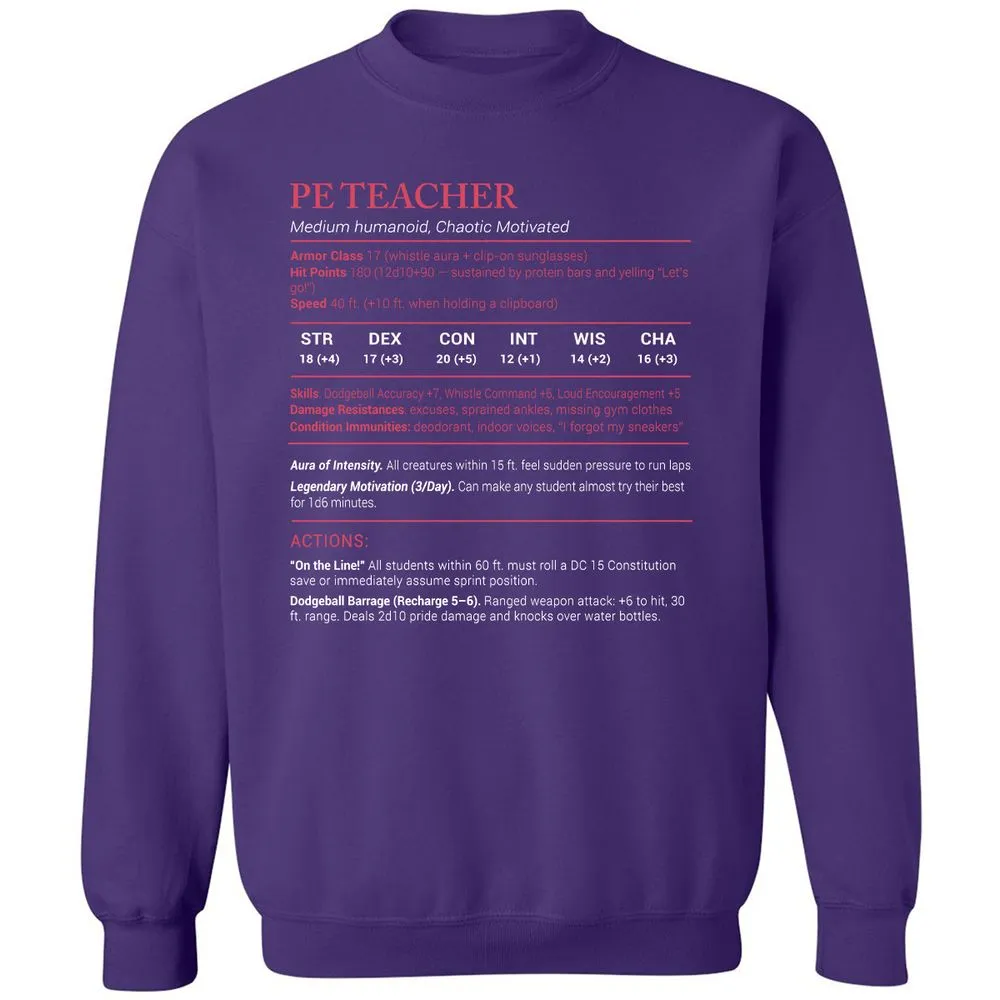 PE Teacher Stats Classic Unisex Sweatshirt - Purple - 6