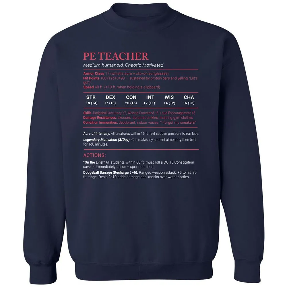 PE Teacher Stats Classic Unisex Sweatshirt - Navy - 2