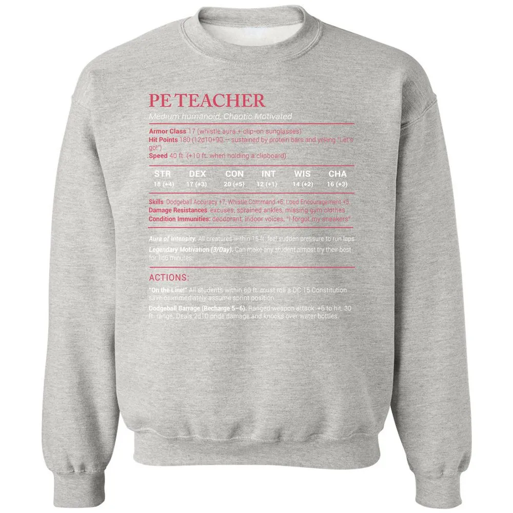 PE Teacher Stats Classic Unisex Sweatshirt - Ash - 8