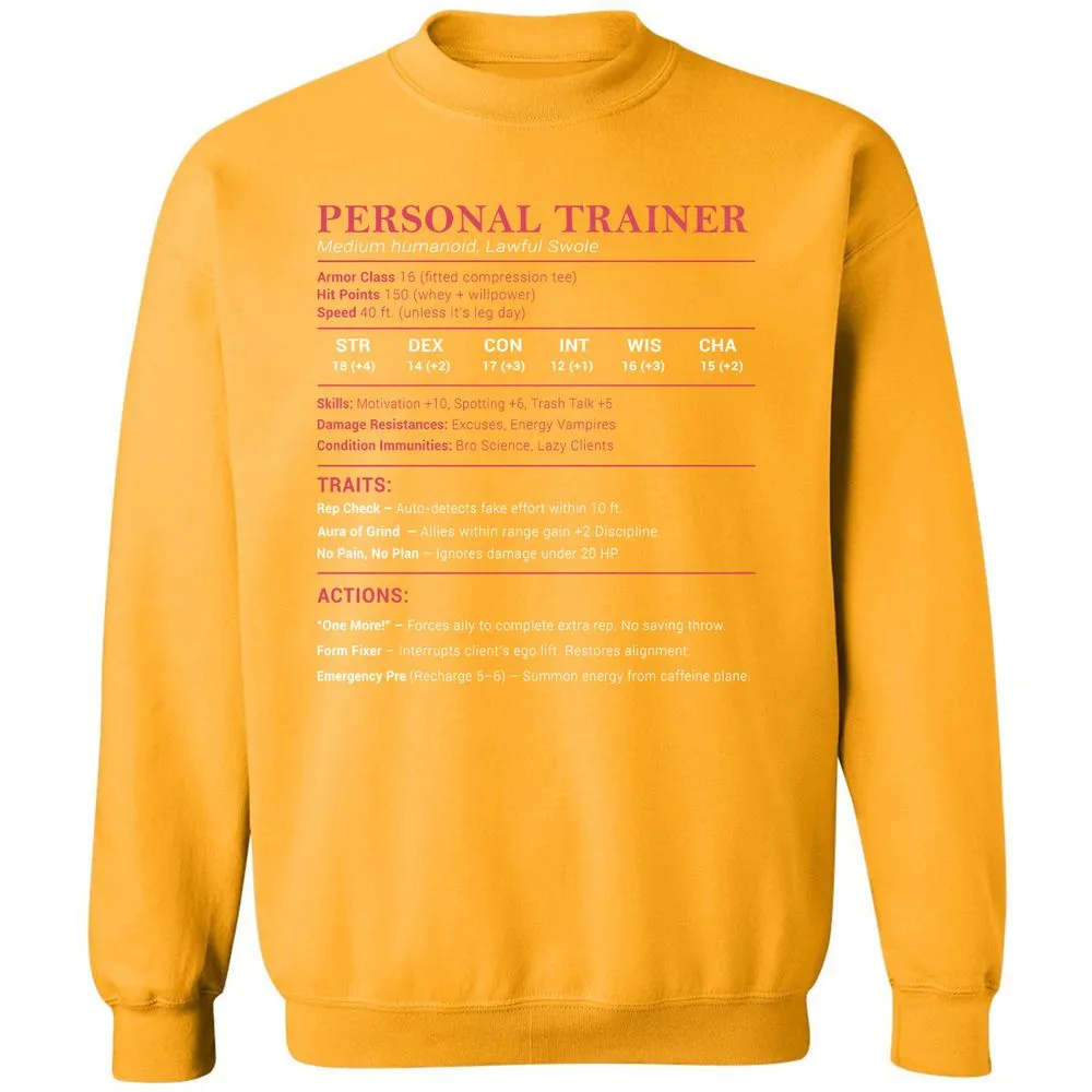 Personal Trainer PT Stats Classic Unisex Sweatshirt - Gold - 11