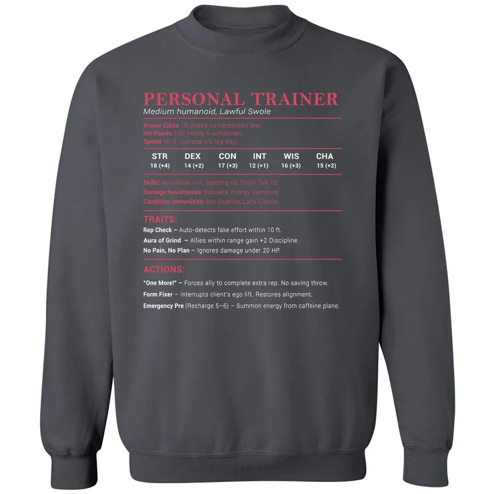 Personal Trainer PT Stats Classic Unisex Sweatshirt - Charcoal - 7