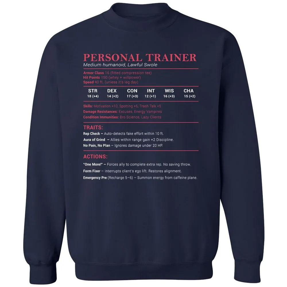 Personal Trainer PT Stats Classic Unisex Sweatshirt - Navy - 2