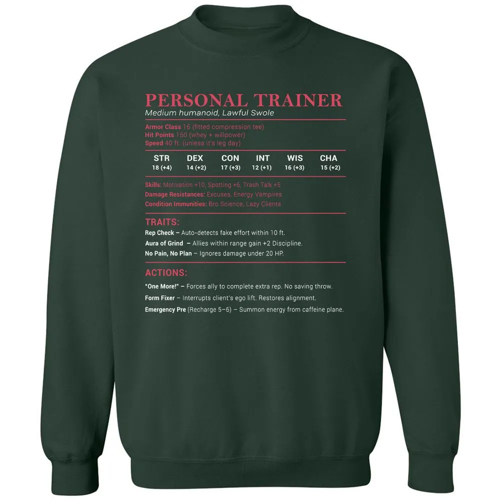 Personal Trainer PT Stats Classic Unisex Sweatshirt - Forest Green - 4