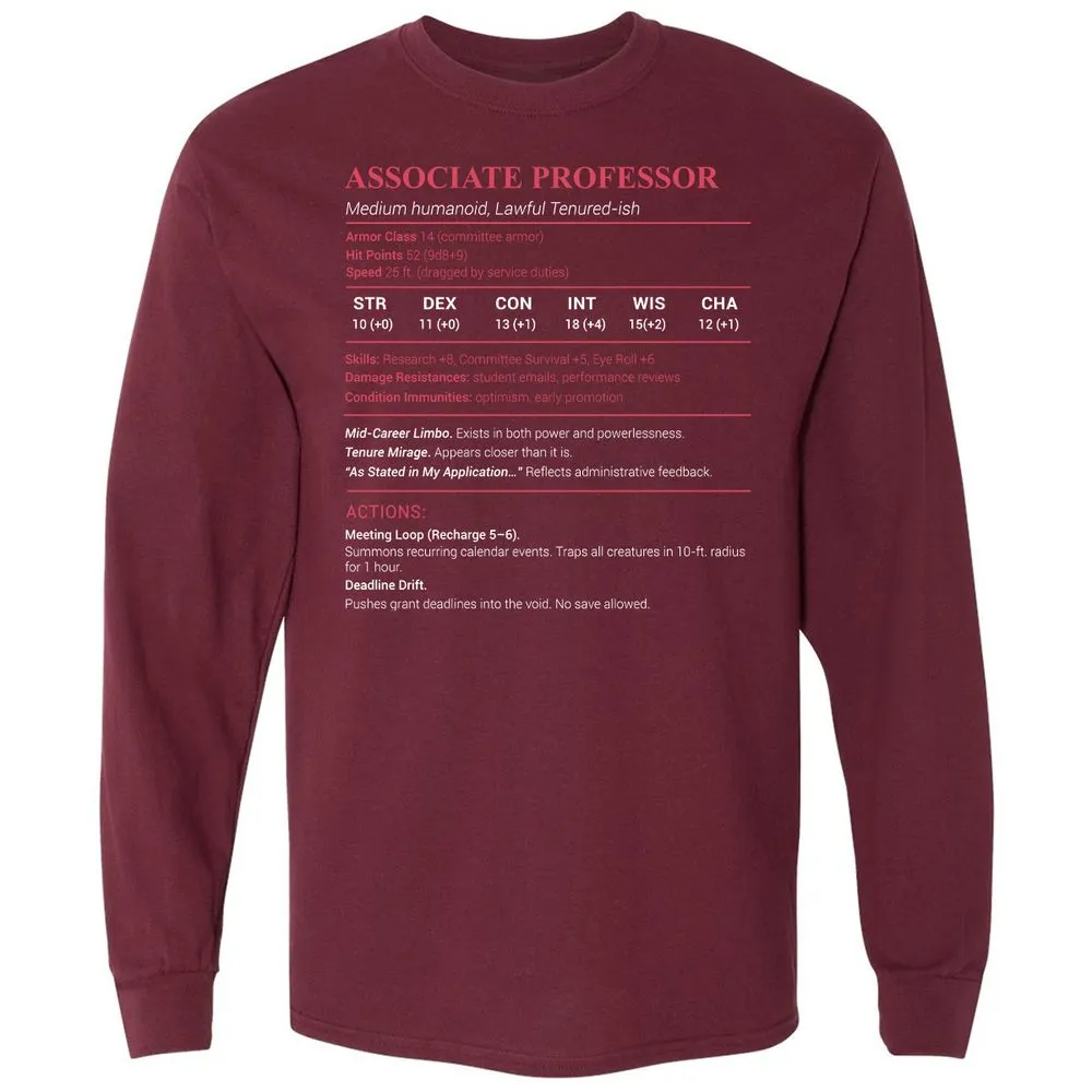 Associate Professor Stats Long Sleeve T-Shirt - Maroon - 11