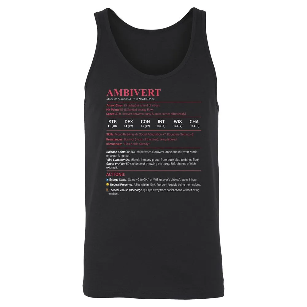 Ambivert Stats Unisex Jersey Tank - Black - 1