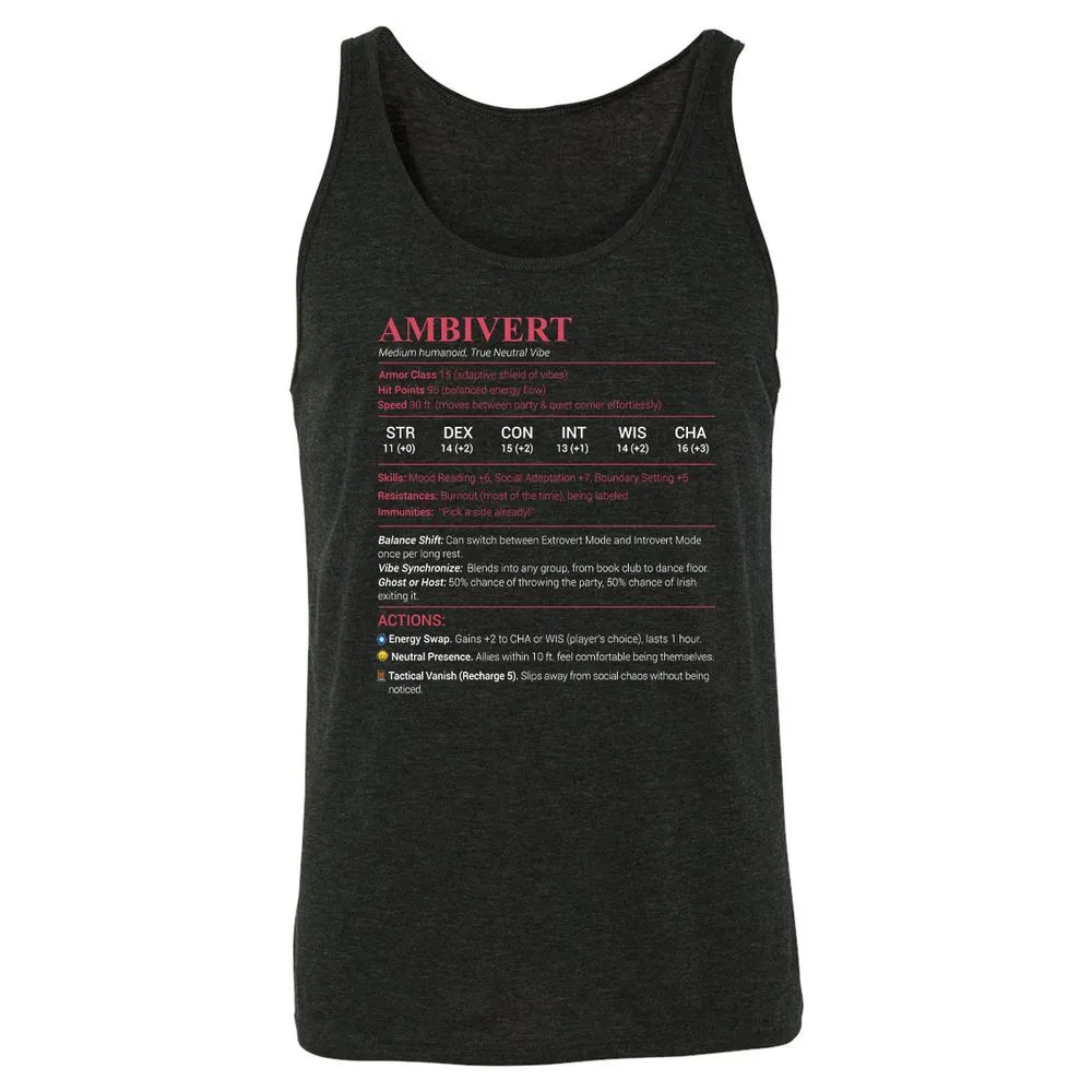 Ambivert Stats Unisex Jersey Tank - Charcoal Black Triblend - 5