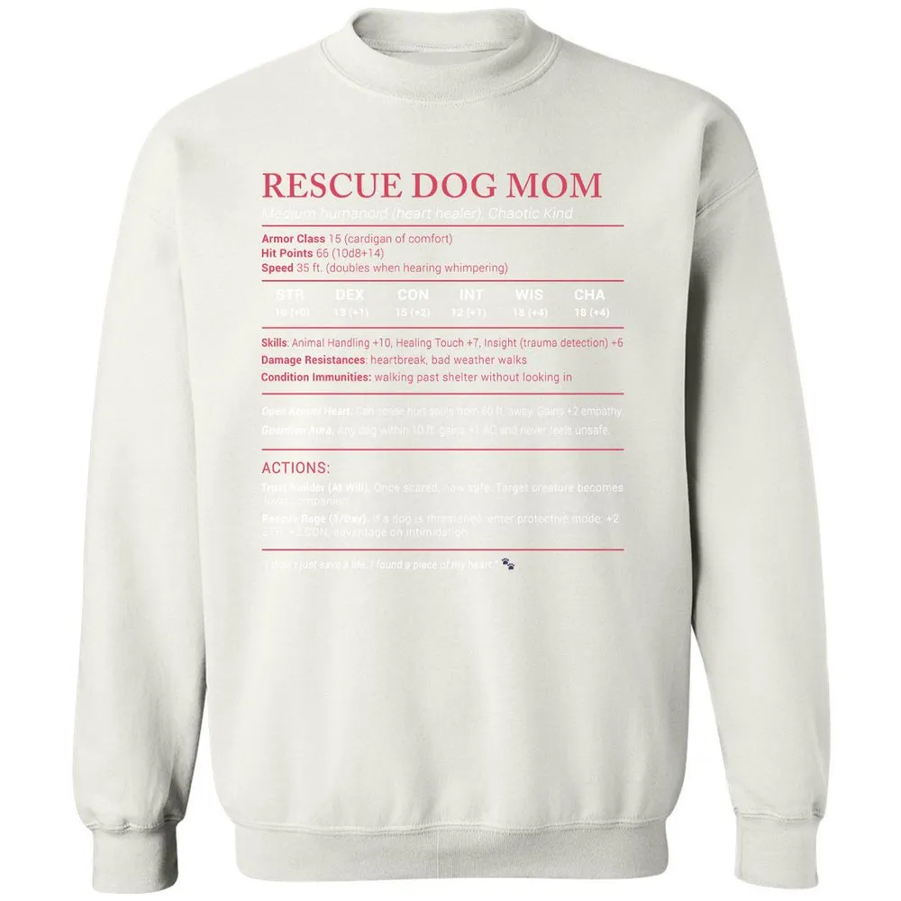 Rescue Dog Mom Stats Classic Unisex Sweatshirt - White - 12