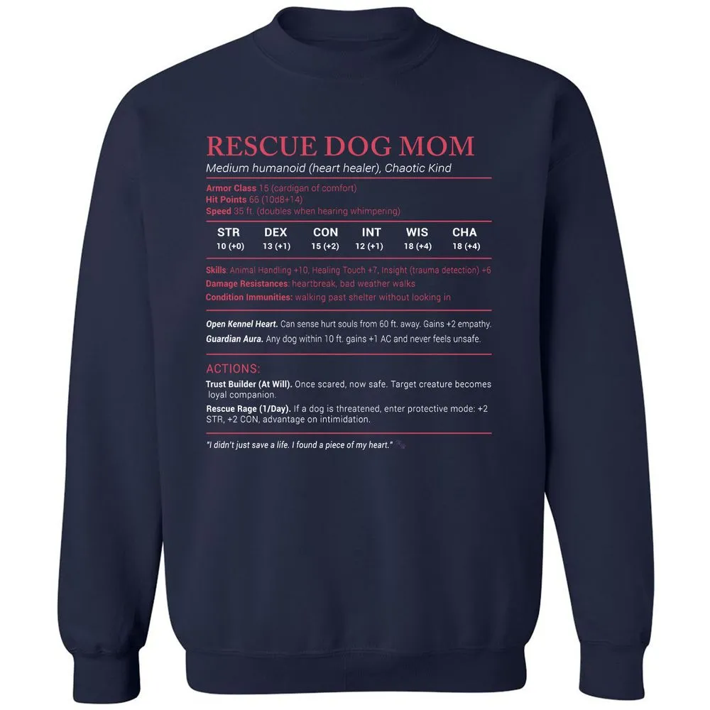 Rescue Dog Mom Stats Classic Unisex Sweatshirt - Navy - 2