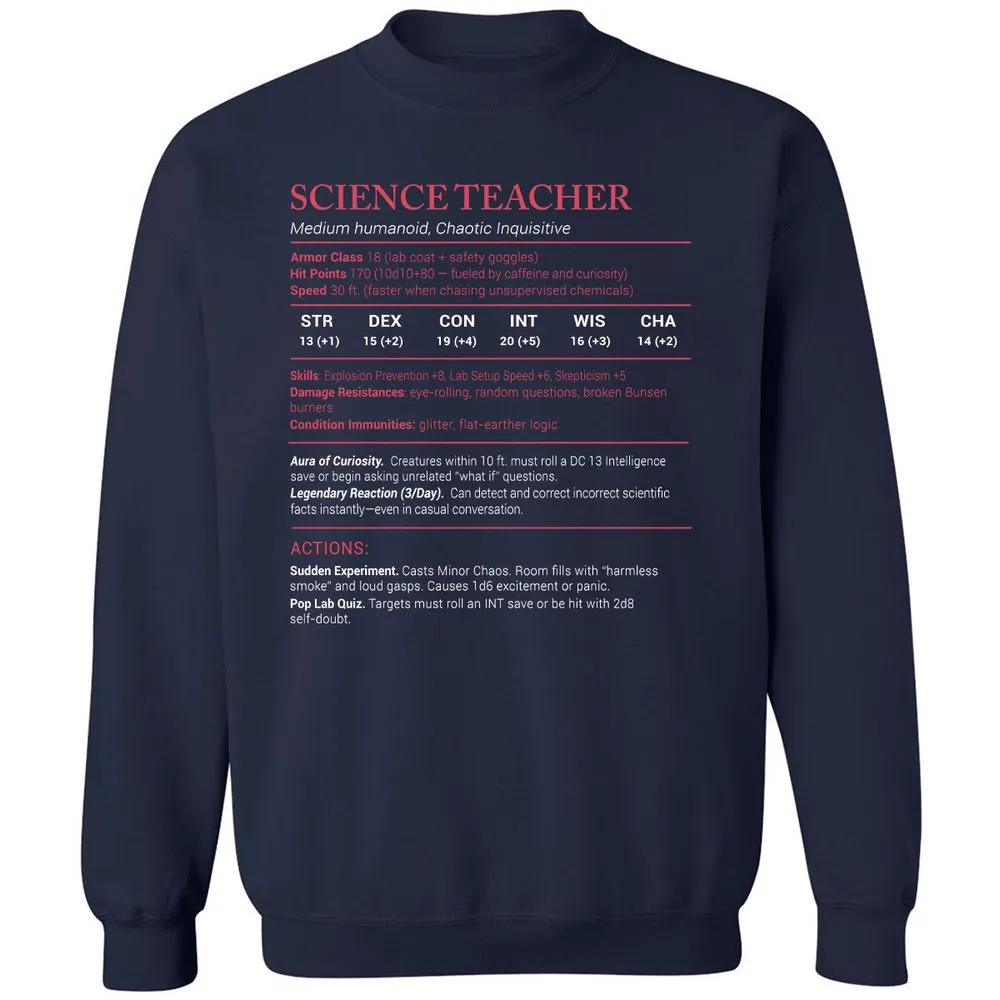 Science Teacher Stats Classic Unisex Sweatshirt - Navy - 2