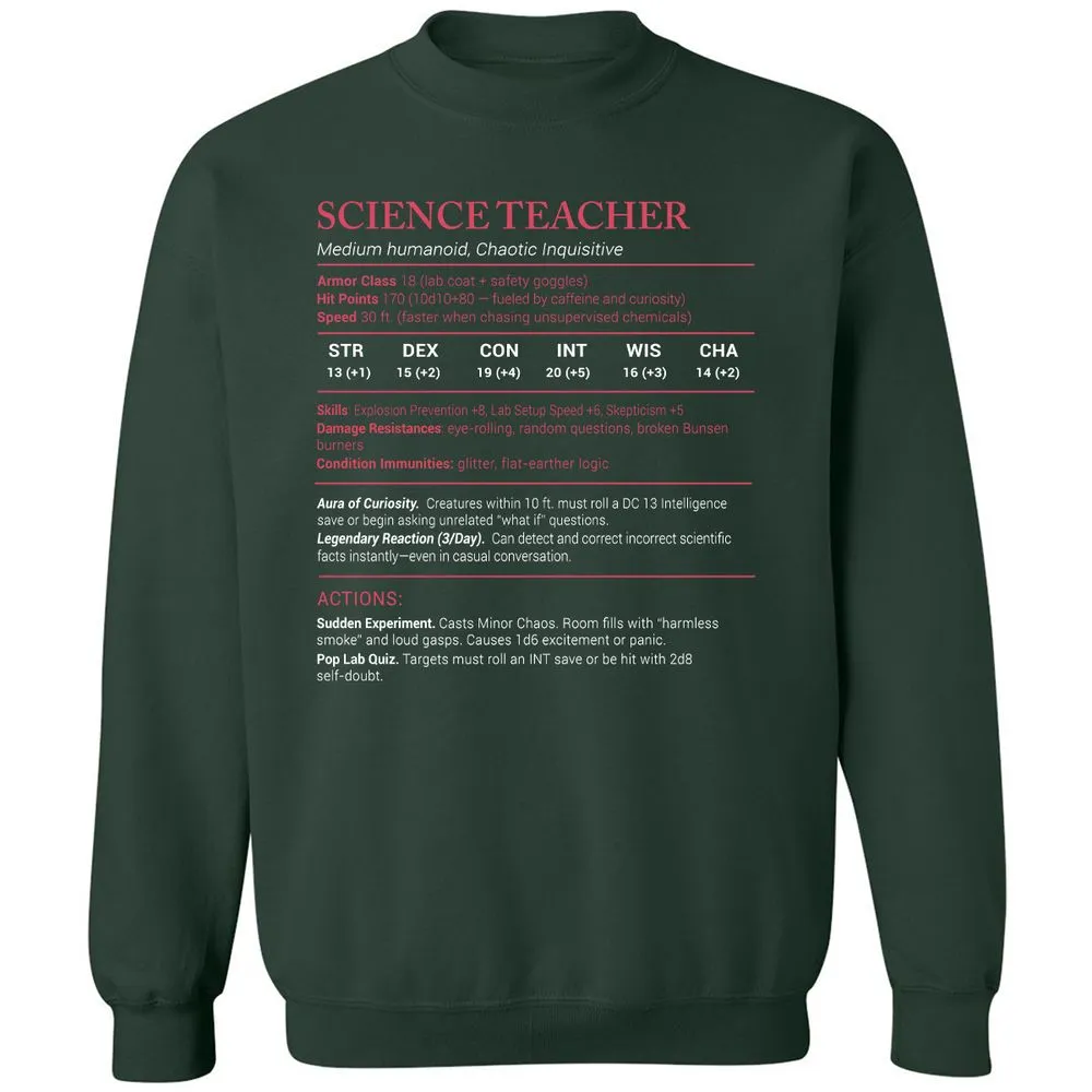 Science Teacher Stats Classic Unisex Sweatshirt - Forest Green - 4