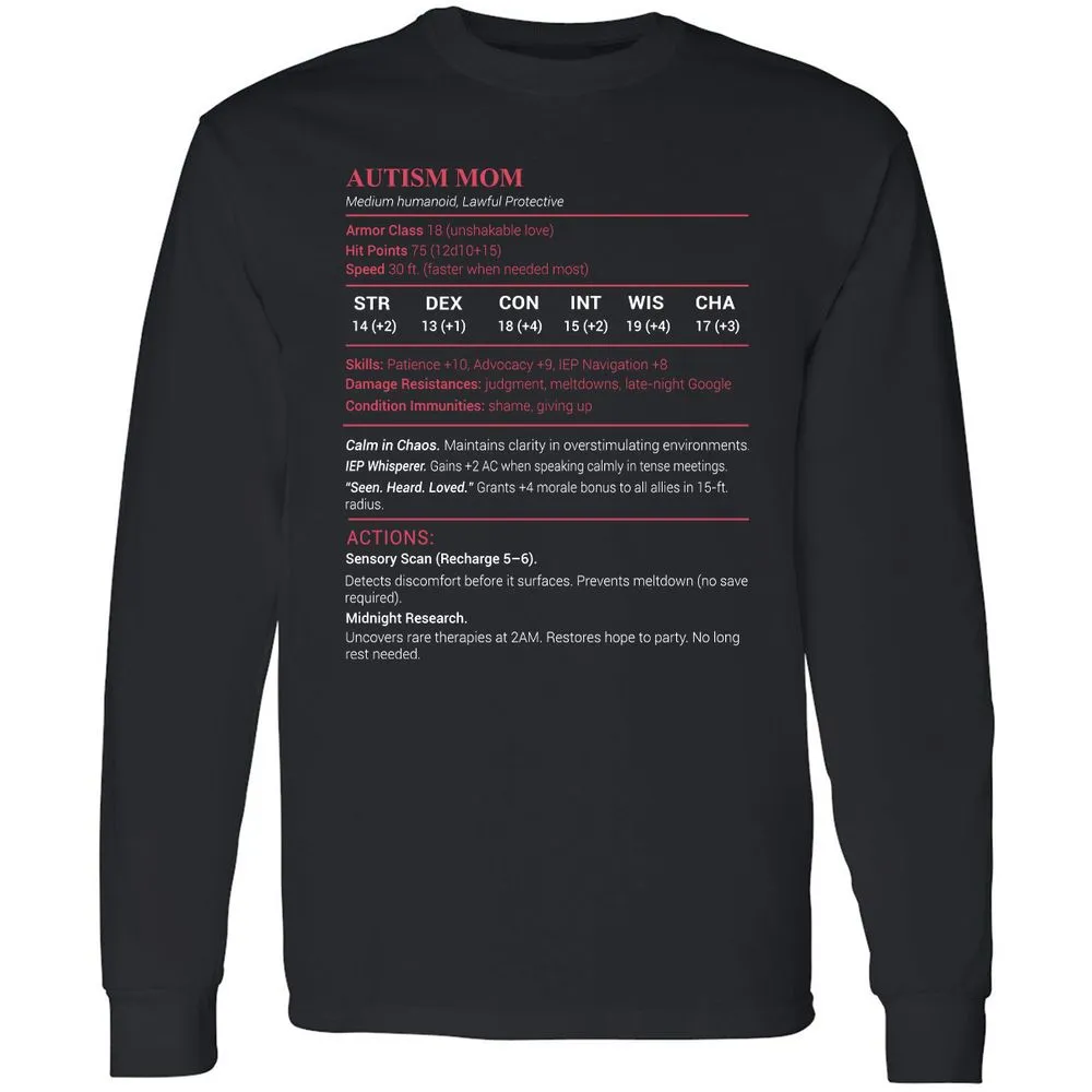 Autism Mom Stats Long Sleeve T-Shirt - Black - 1