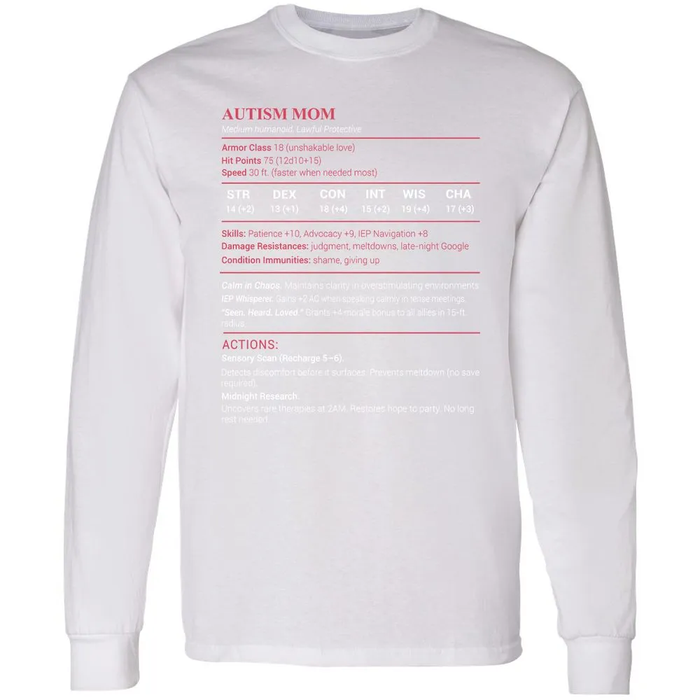 Autism Mom Stats Long Sleeve T-Shirt - White - 5