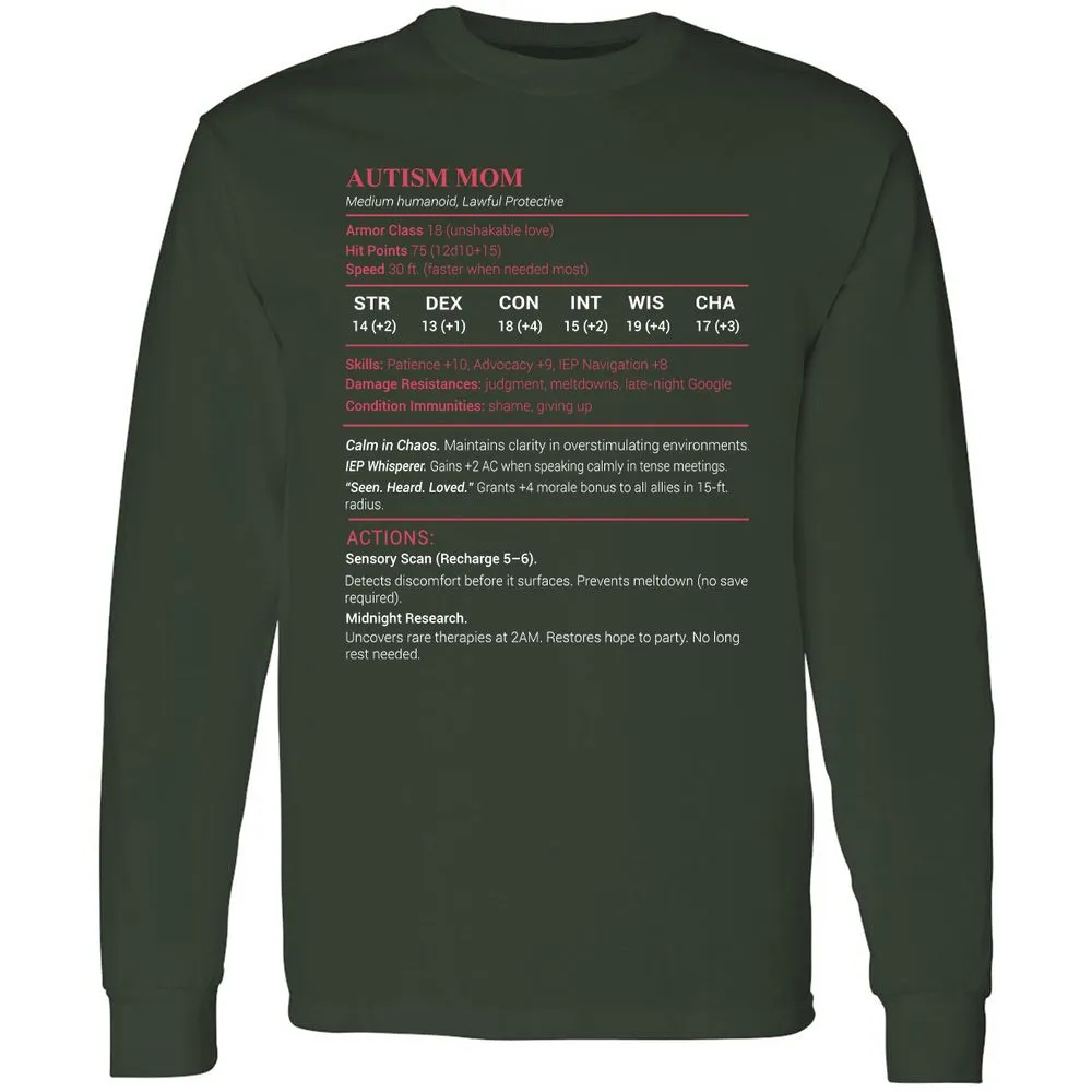Autism Mom Stats Long Sleeve T-Shirt - Forest Green - 4