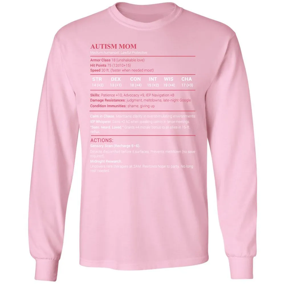Autism Mom Stats Long Sleeve T-Shirt - Light Pink - 3