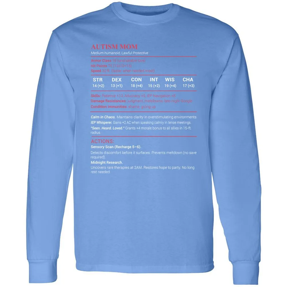 Autism Mom Stats Long Sleeve T-Shirt - Carolina Blue - 12