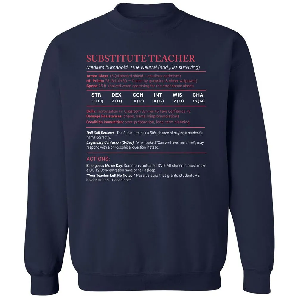 Substitute Teacher Stats Classic Unisex Sweatshirt - Navy - 2