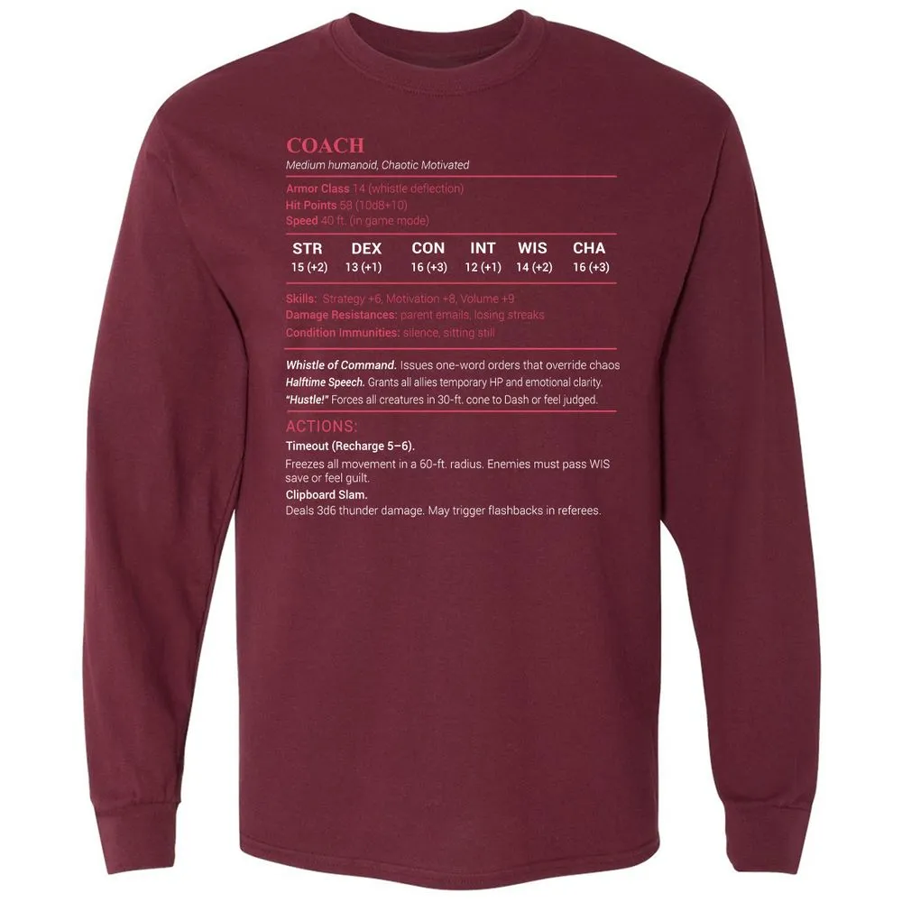 Coach Stats Long Sleeve T-Shirt - Maroon - 11