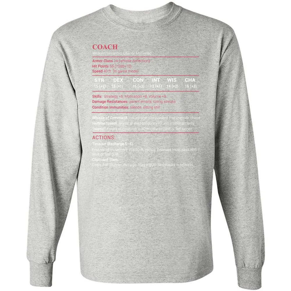 Coach Stats Long Sleeve T-Shirt - Ash - 7