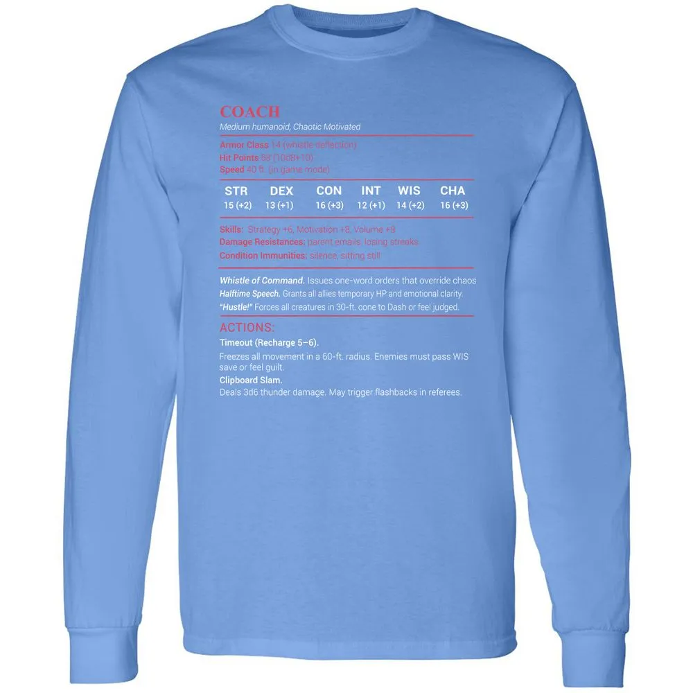 Coach Stats Long Sleeve T-Shirt - Carolina Blue - 12