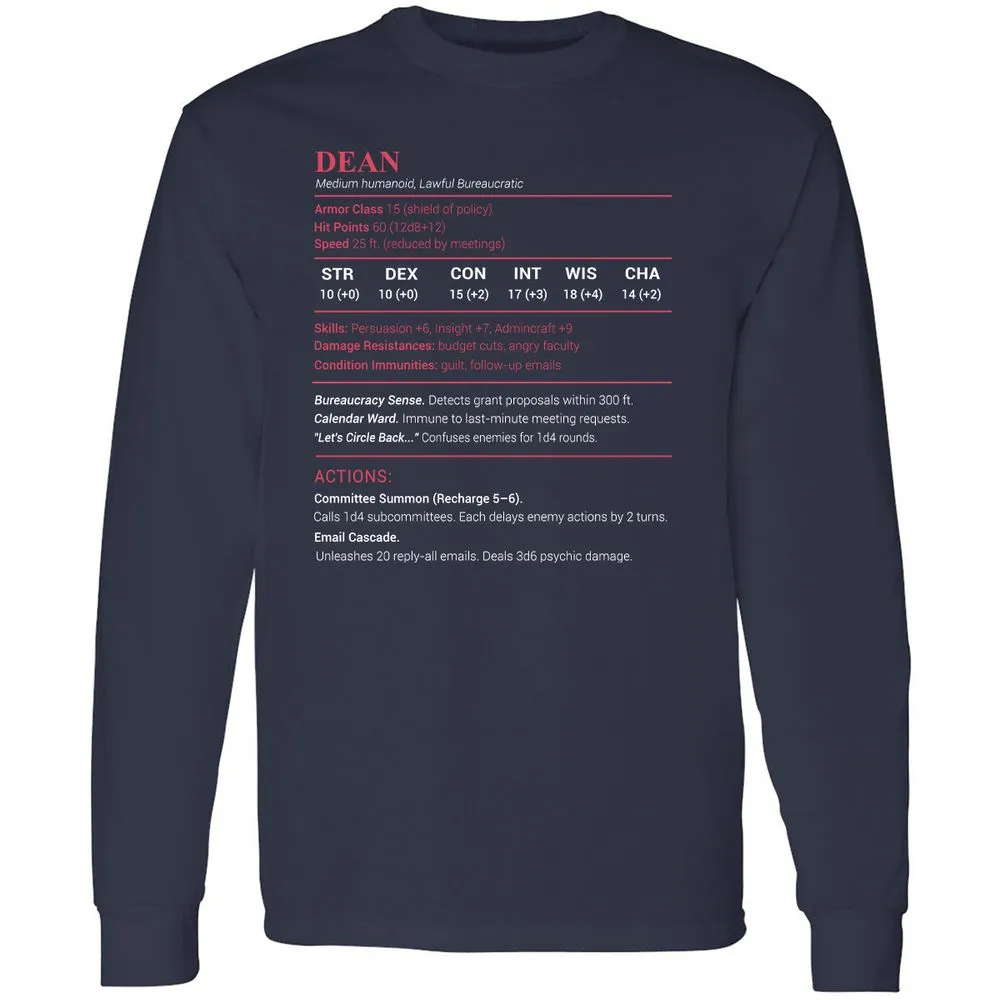 Dean Stats Long Sleeve T-Shirt - Navy - 2