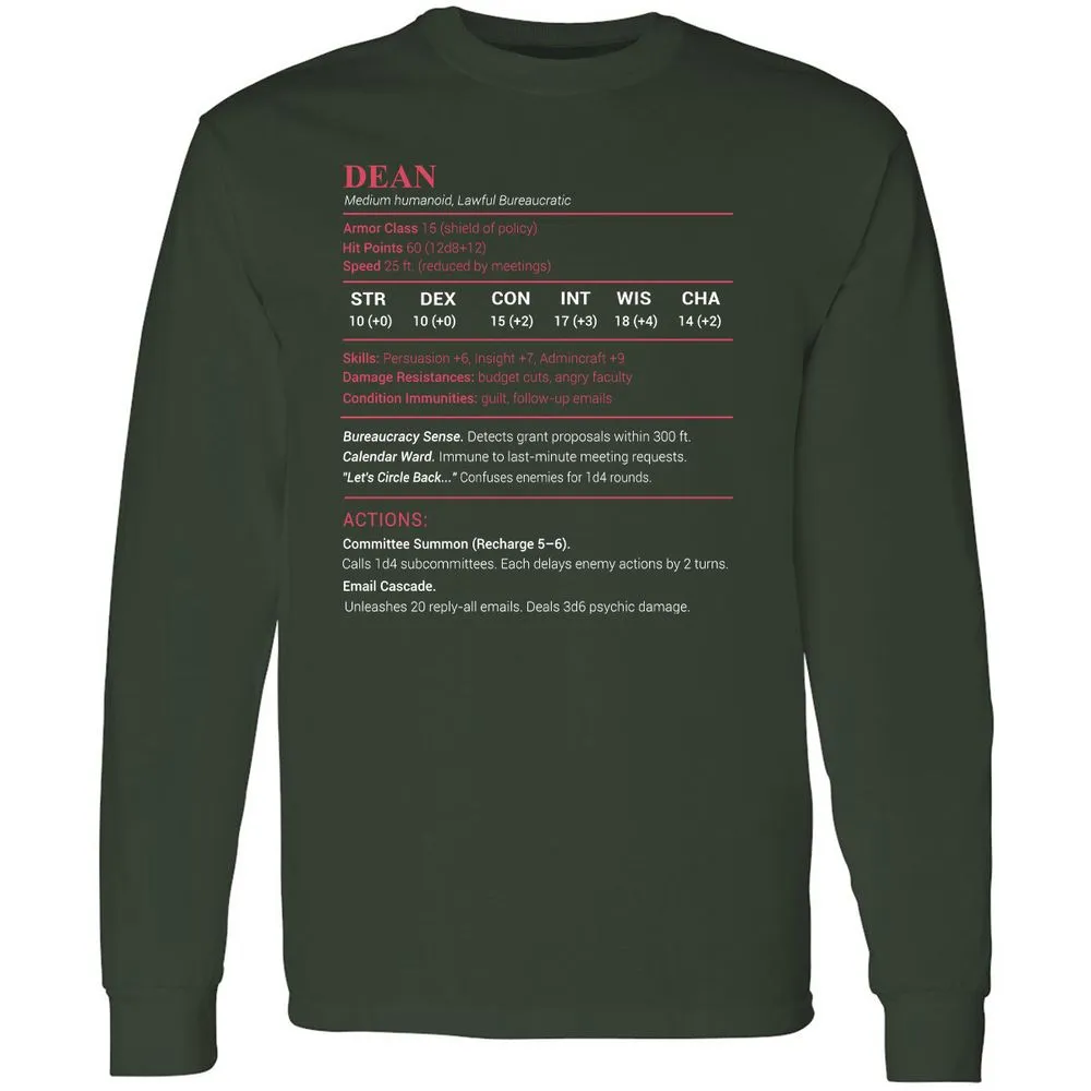Dean Stats Long Sleeve T-Shirt - Forest Green - 4