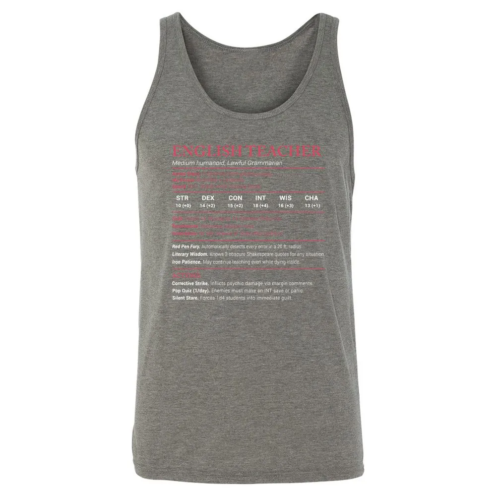English Teacher Stats Unisex Jersey Tank - Grey Triblend - 8