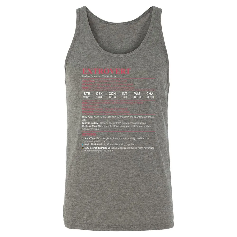 Extrovert Stats Unisex Jersey Tank - Grey Triblend - 8