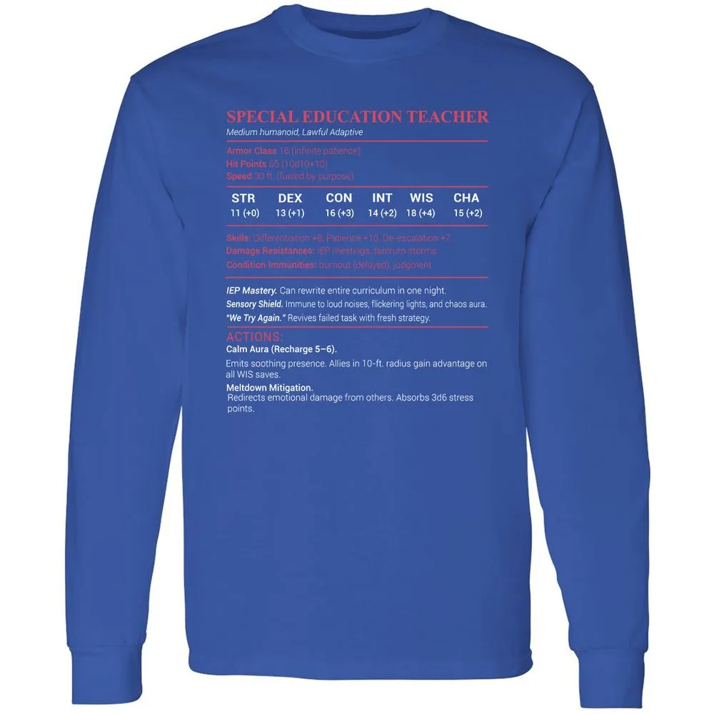 Special Edu Stats Long Sleeve T-Shirt - Royal - 8