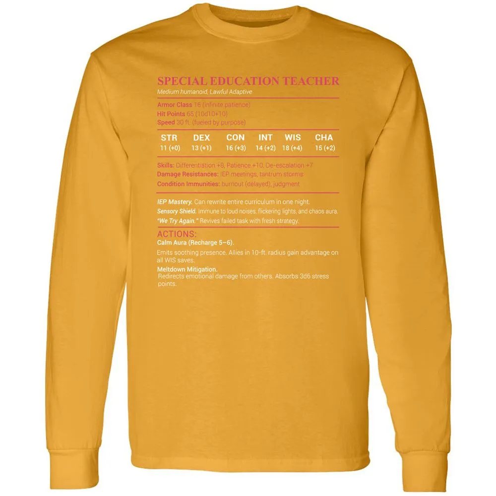 Special Edu Stats Long Sleeve T-Shirt - Gold - 9